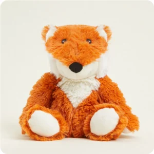 seated fox stuffie with bright reddish orange fur with cream spots around face, neck, and bottoms of feet