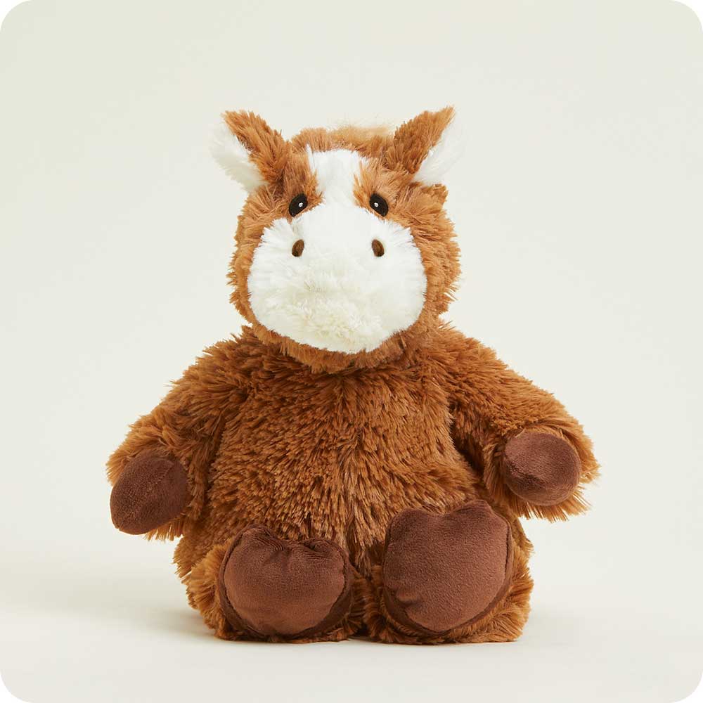 brown horse stuffie with white muzzle and brown nostrils