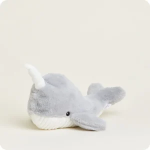 Narwhal stuffy in light grey with variegated cream belly and cream horn