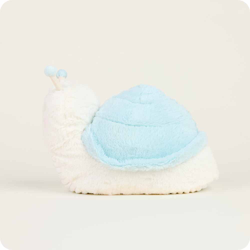 side view shows baby blue snail shell