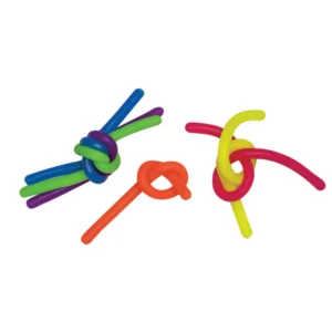 rainbow colored long bendable noodles in knots