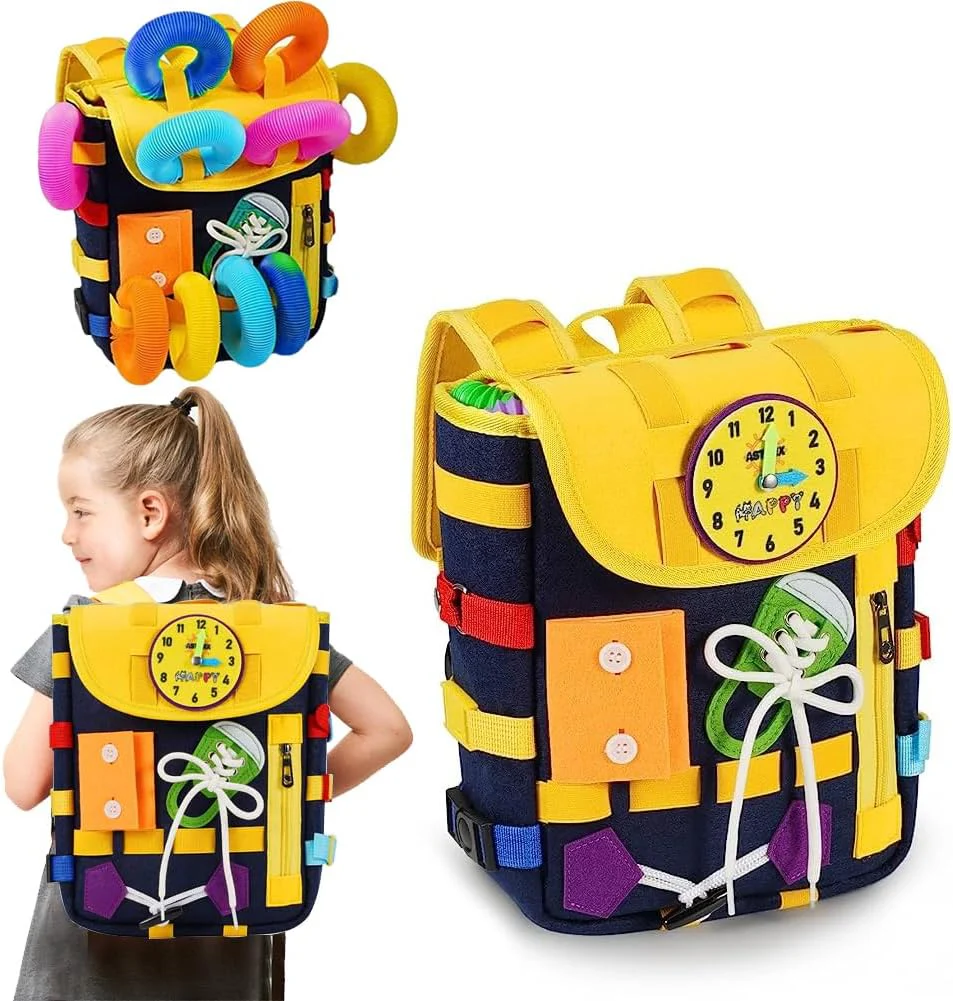 backpack with loops and toys