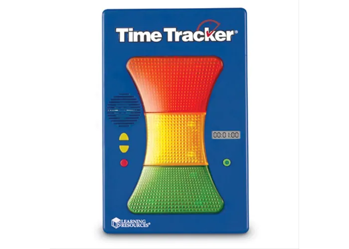 blue plastic time tracker with red, yellow and green sections