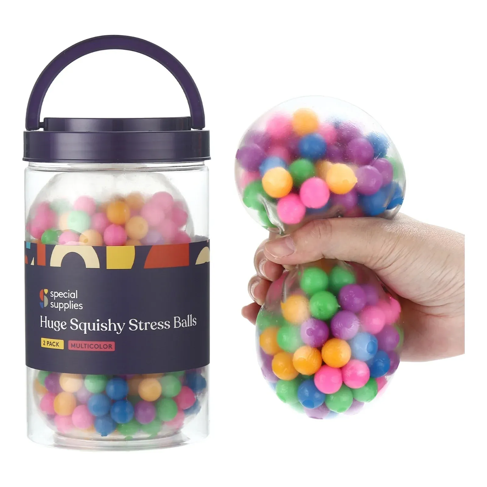 A large squishy ball full of other small balls inside, handheld