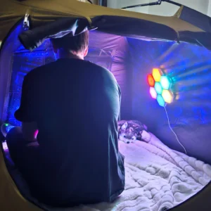hexagonal light in sensory tent in the dark
