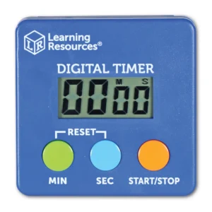 blue digital timer with min, sec and start/stop buttons