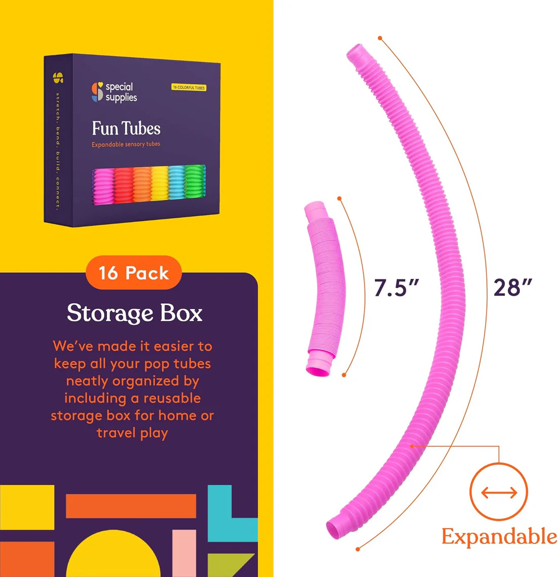 7.5" tube can stretch to 28" long