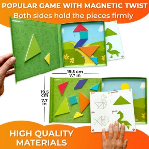 popular game with magnetic twist - both sides of box hold pieces firmly. box is 7.7" square