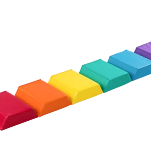 unrolled rainbow colored mat has bulky trapezoid shaped sections