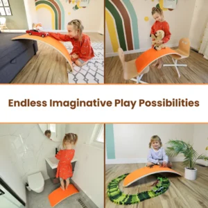 different play possibilities using board as a bridge, or chair
