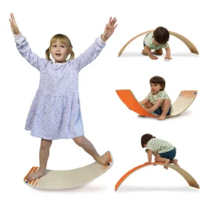 curved board that and be a balance board when curve is up, or climbed on or under when curve is down