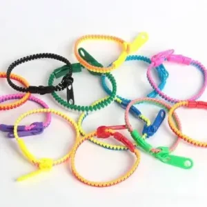 collectio of bracelets multicolored that look like a zipper with a zipper pull