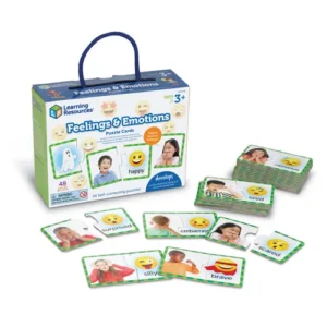 Feelings and Emotions box with two sided puzzle cards with an emotion on one side and a person showing the emotion on the other