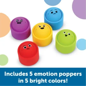 includes 5 emotion poppers in 5 colors: red, yellow, green blue and purple