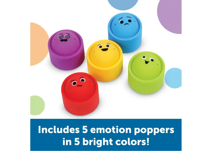 includes 5 emotion poppers in 5 colors: red, yellow, green blue and purple