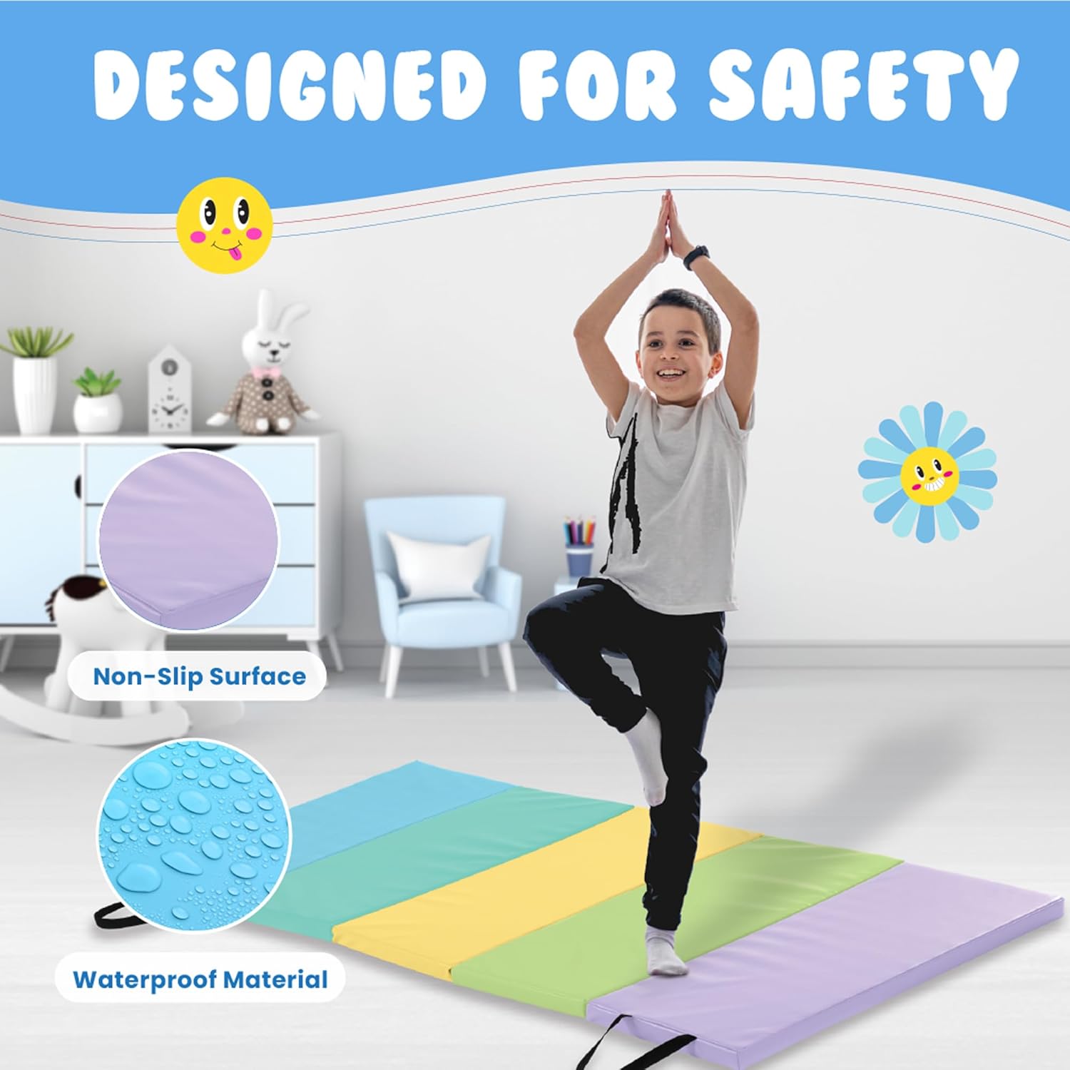 designed for safety with non slip surface and waterproof material