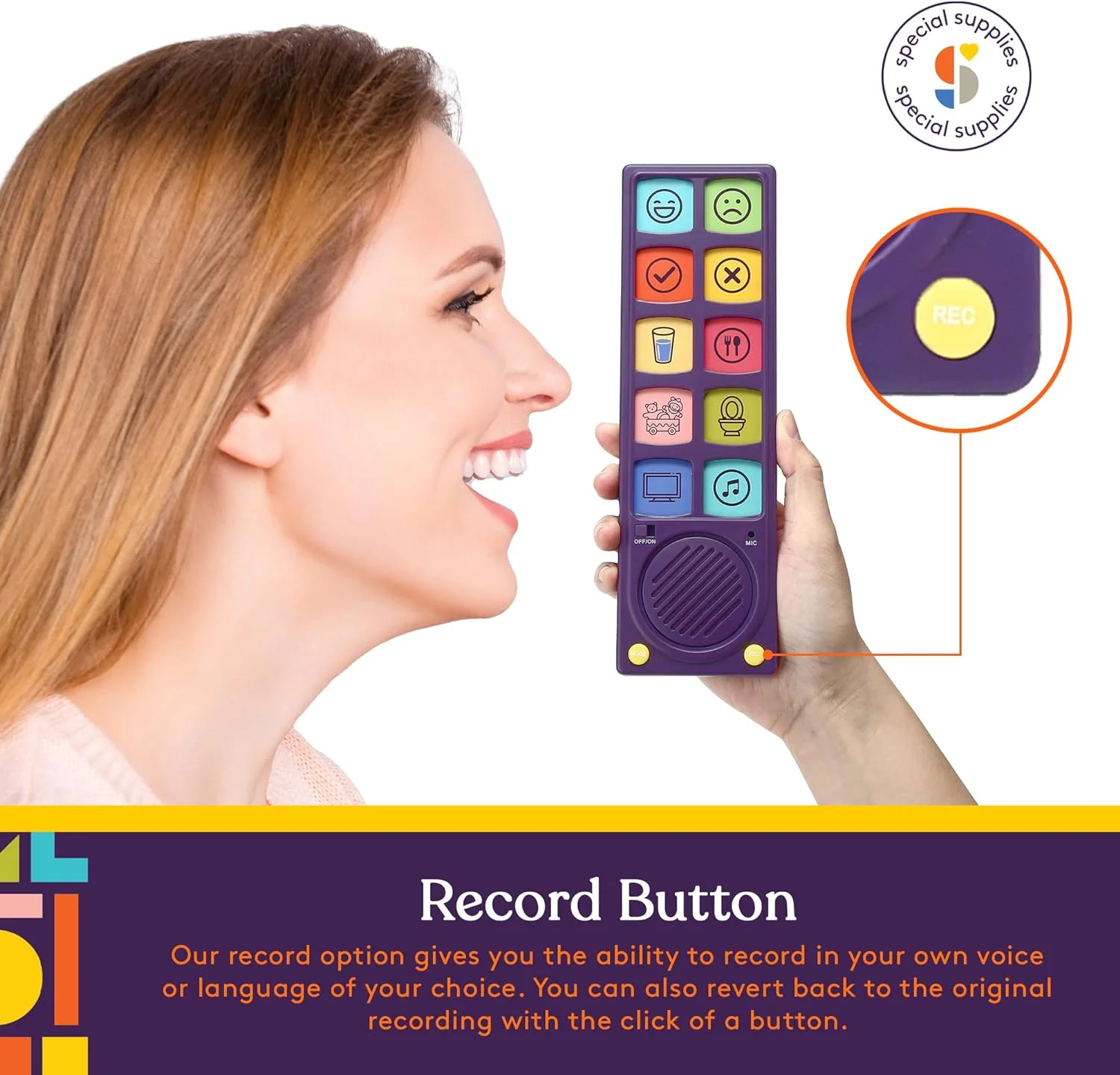 includes record button so you can record your own voice