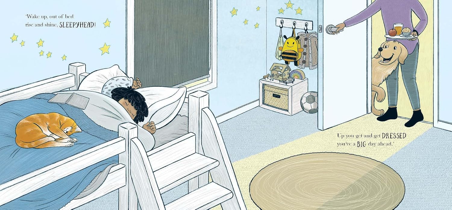 drawing of character sleeping in bunk bed with cat