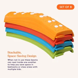 multicolored balance beam pieces taken apart and stacked, set of 8