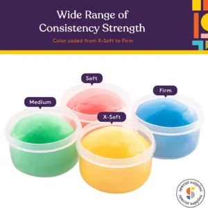 consistency varies by color: red is soft, yellow is extra soft, blue is firm and green is medium