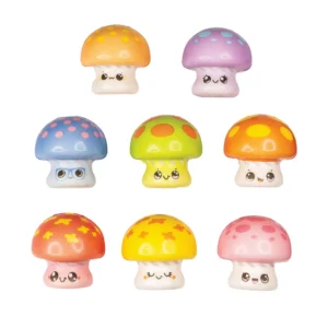 variety of pastel colored squishy mushrooms with faces
