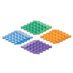 orange, blue, purple, and green pixel cubes can shift to make different shapes