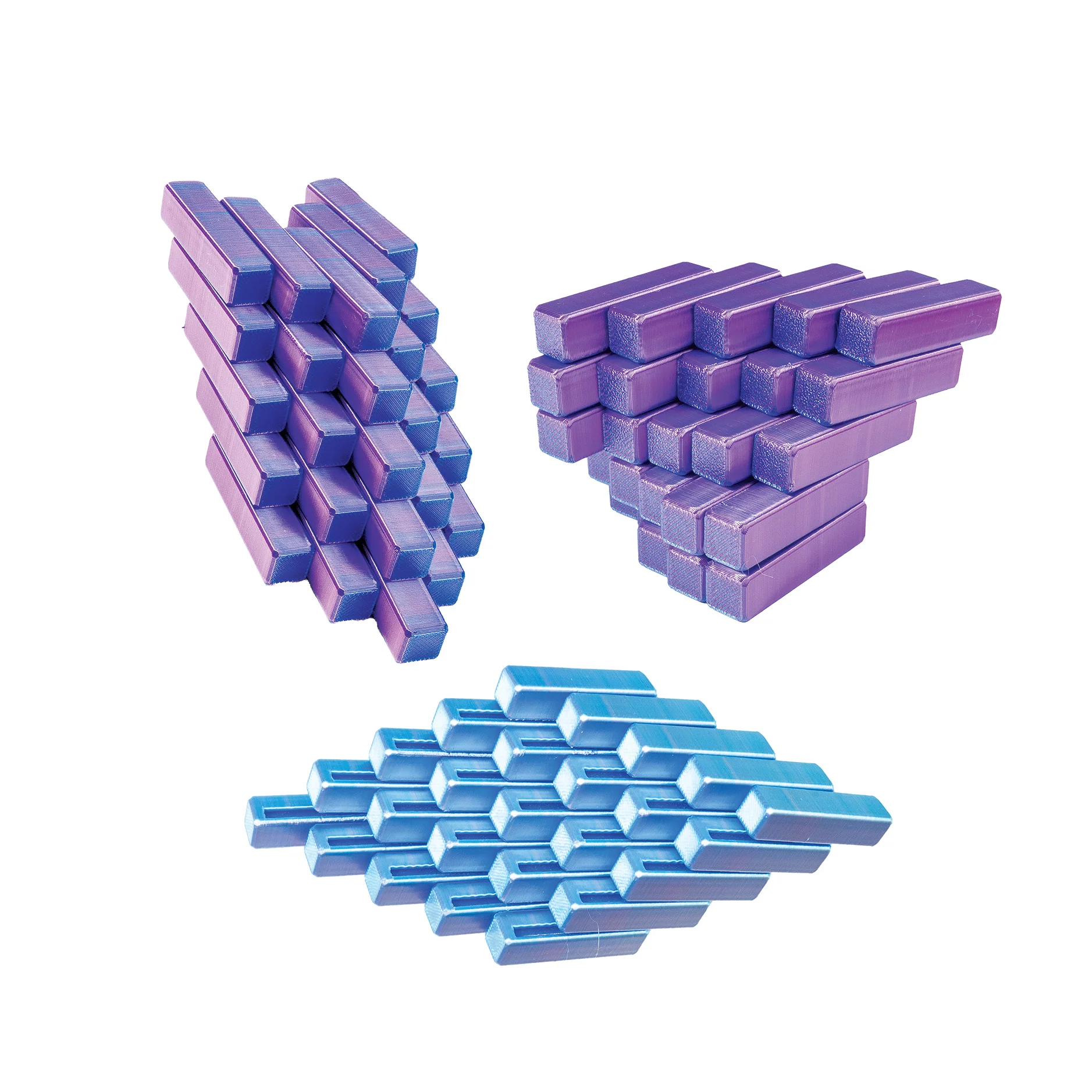 purple and blue pixel cubes in different shapes
