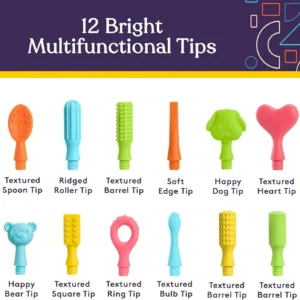 12 multicolored tips with different textures