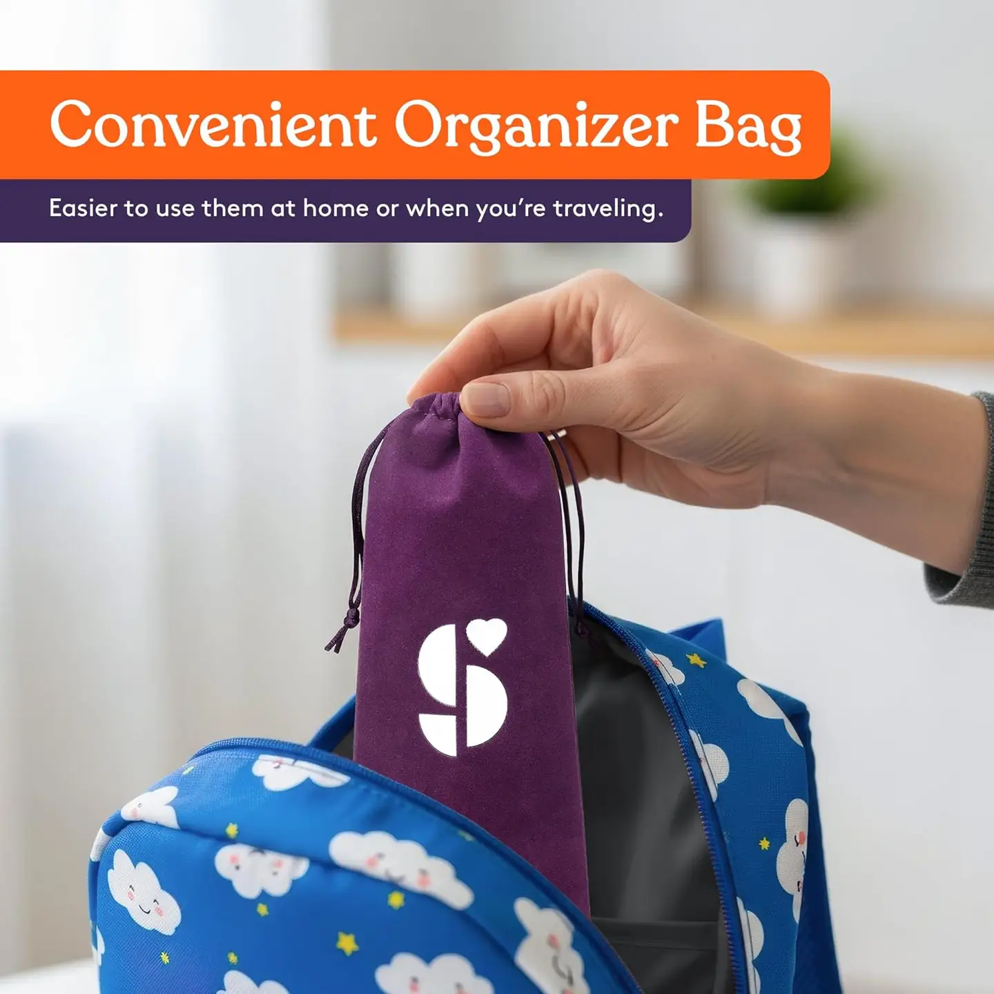 includes convenient organizer drawstring bag