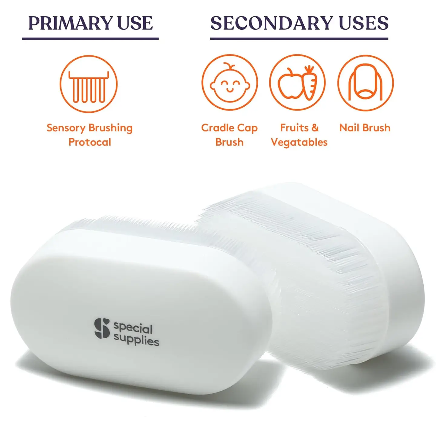 primary use is sensory brushing protocol but can be used for cradle cap, fruit and vegetables or fingernails