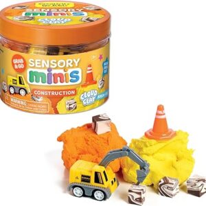 Sensory mini jar with cloud clay and different toys inside