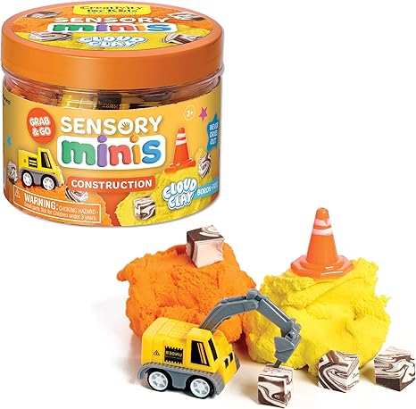 Sensory mini jar with cloud clay and different toys inside