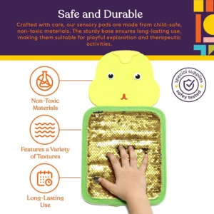 safe and durable uses nontoxic materials and shows a sequin pad