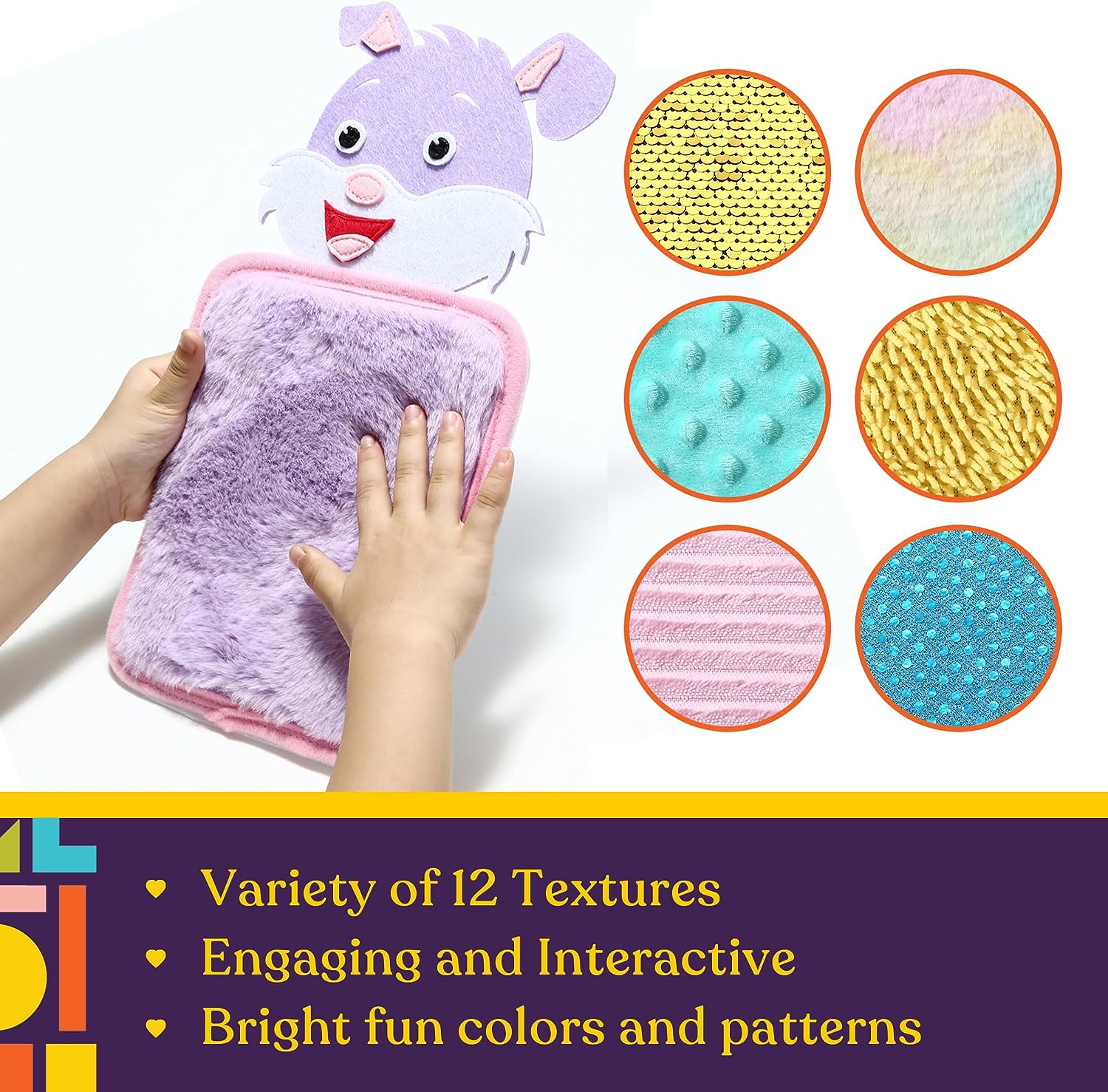12 different textures in bright colors and patterns
