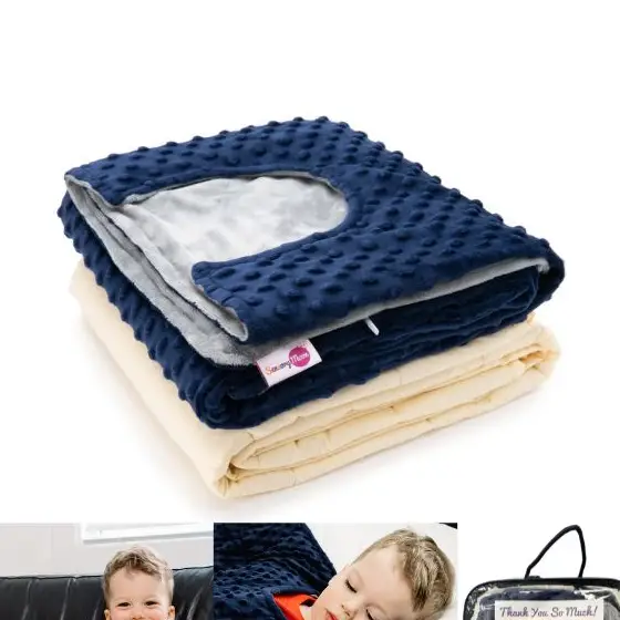 blue textured blanket folded with a u-shaped curve for a neck