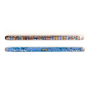 blue wand with glitter inside and blue and orange striped wand with glitter inside