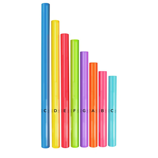 8 tubes of different lengths and different colors