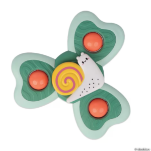 snail teether has 3 lobes with plastic pieces