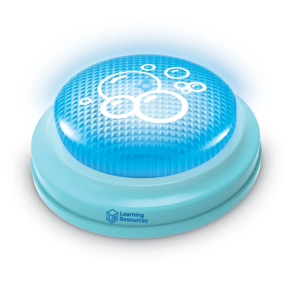 large blue button with bubbles at the top