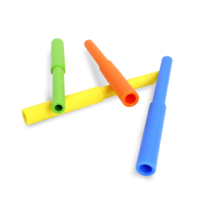 4 hollow chew tubes in various colors