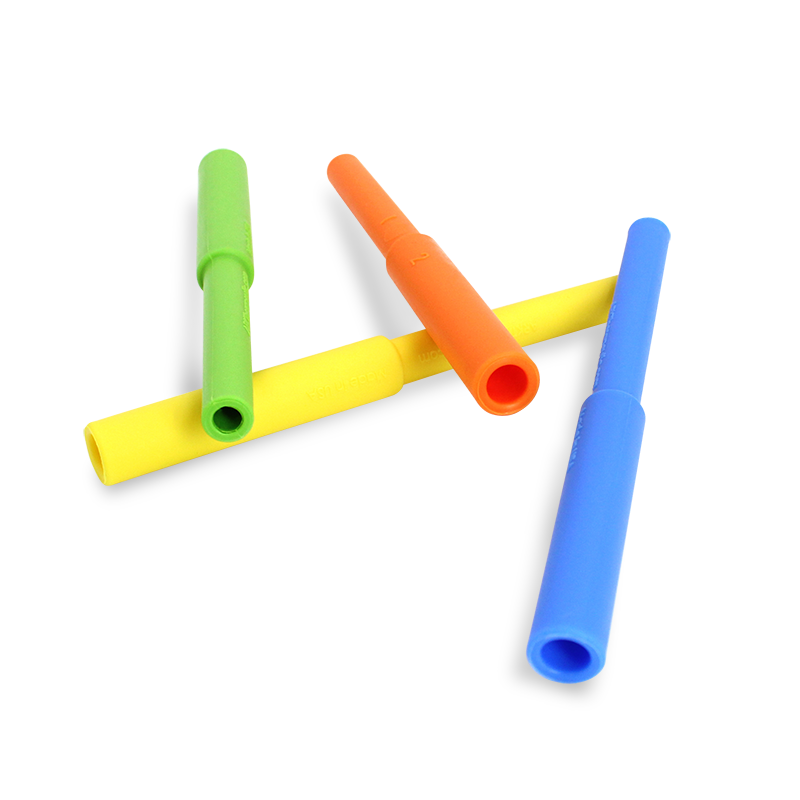 4 hollow chew tubes in various colors