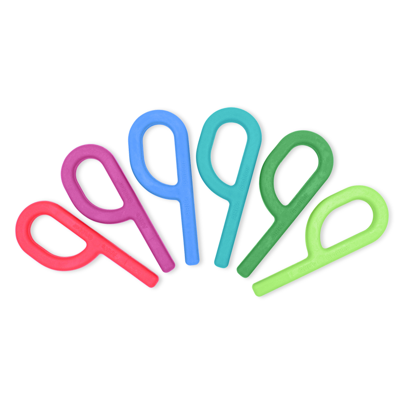 6 different colored P shaped chews
