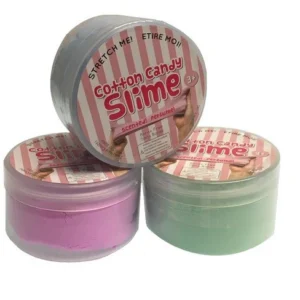 3 jars of cotton candy slime in different colors