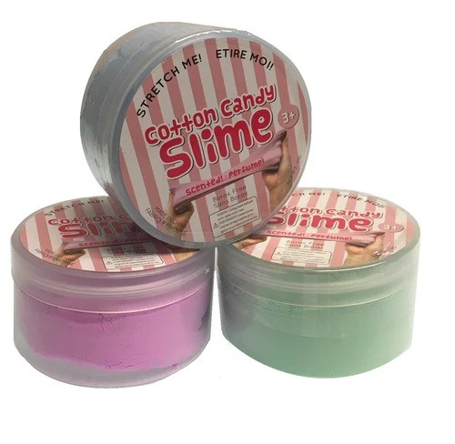 3 jars of cotton candy slime in different colors