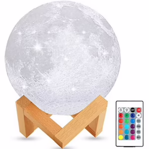 moon orb on a wooden base, shows different glowing colors