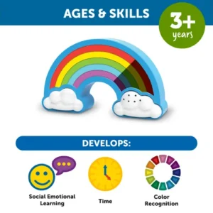 develops social emotional learning, time, and color recognition for ages 3 and up