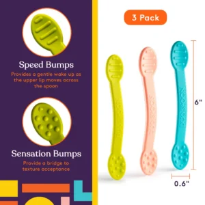 3 pack of spoons with textured ends is .6" wide by 6" long