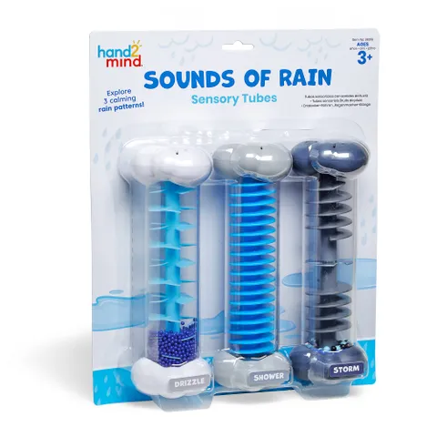 3 sounds of rain tubes of blue and gray colors with different textures
