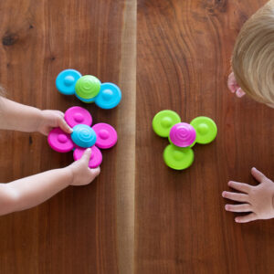 one spinner has 2 petals, one has 3 petals, and one has 4 petals