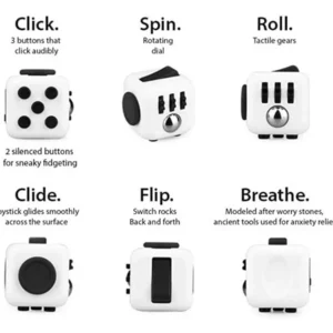 on each side of the cube you can either click, spin, roll, flip, breathe and slide